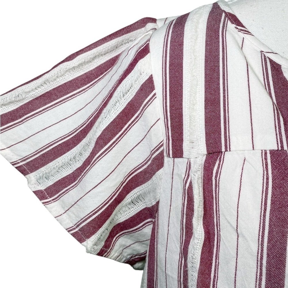 New Directions Burgandy & White Striped Short Sleeve Top - Picture 5 of 12